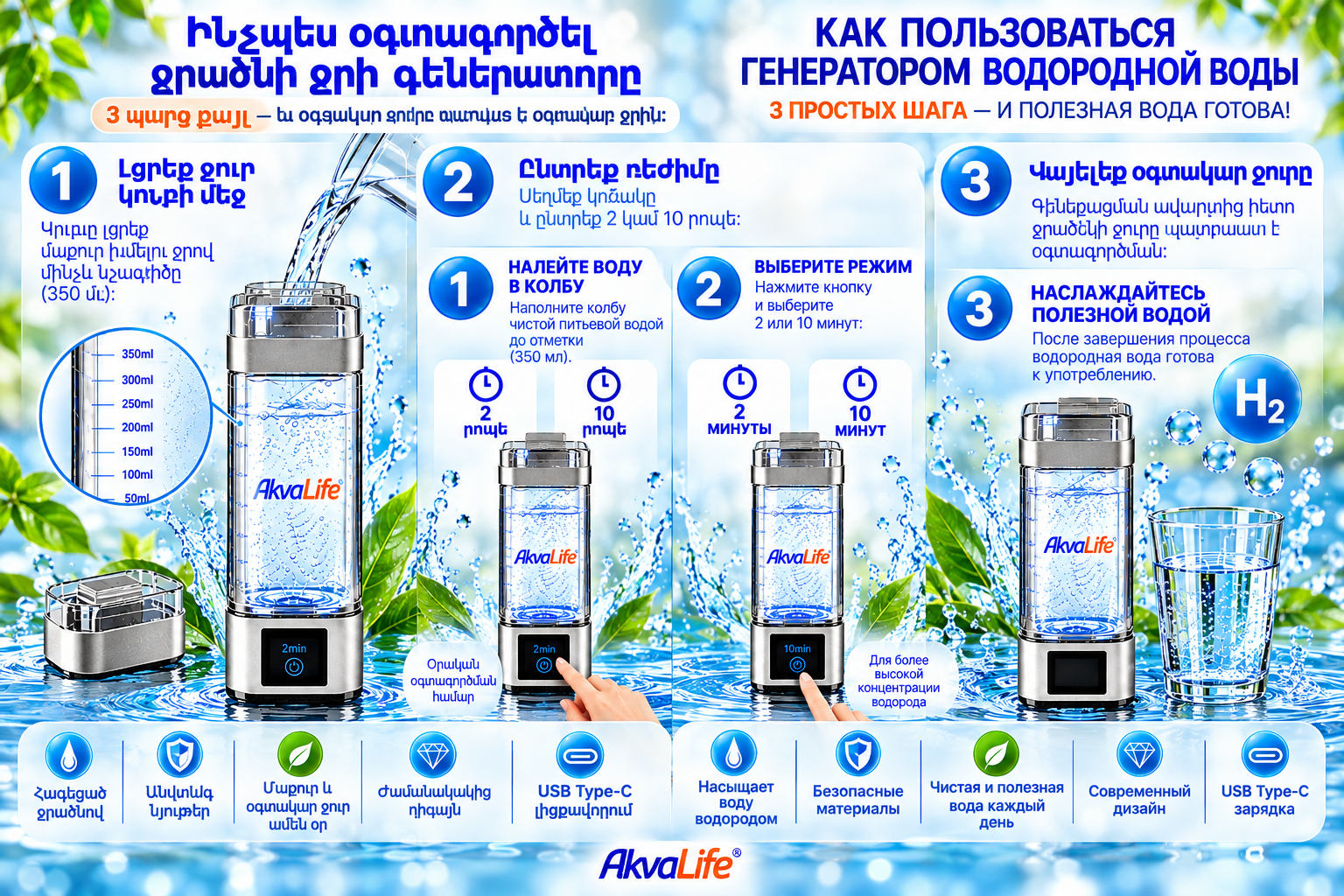  Ջրածնային ջրի գեներատոր  AkvaLife 6